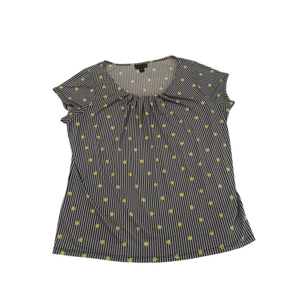 Worthington Womens 2X Blouse Black Yellow Polka Dot Pleated Scoop Neck Top